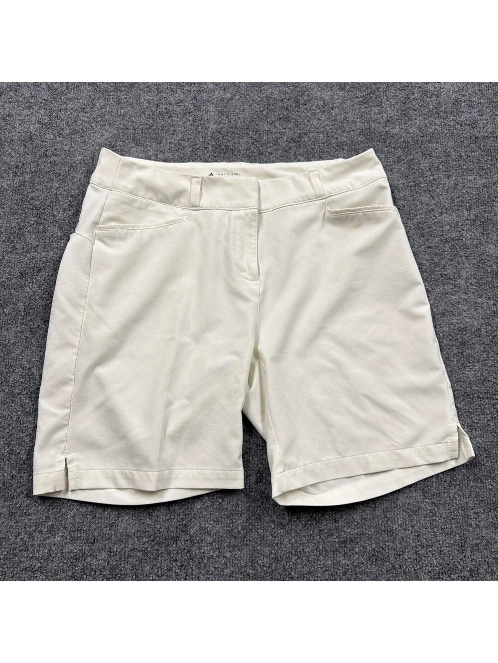 Adidas Womans White Size 8 Bermuda Shorts Snap Closure Polyester Athletic Summer